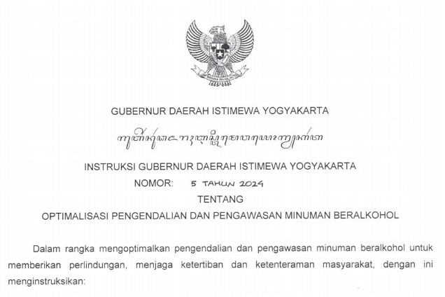 Gubernur DIY Tanda Tangan Instruksi Optimalisasi Pengendalian dan Pengawasan Minuman Beralkohol
