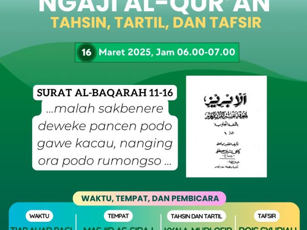 Tahsin, Tartil dan Tafsir Tiap Ahad Pagi oleh MWC NU Berbah