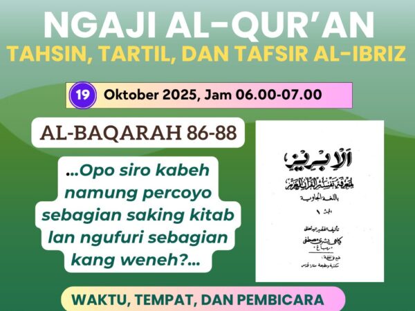Ngaji Al-Qur’an MWC NU Berbah: Tahsin, Tartil, dan Tafsir Al-Ibriz Surah Al-Baqarah Ayat 86–88